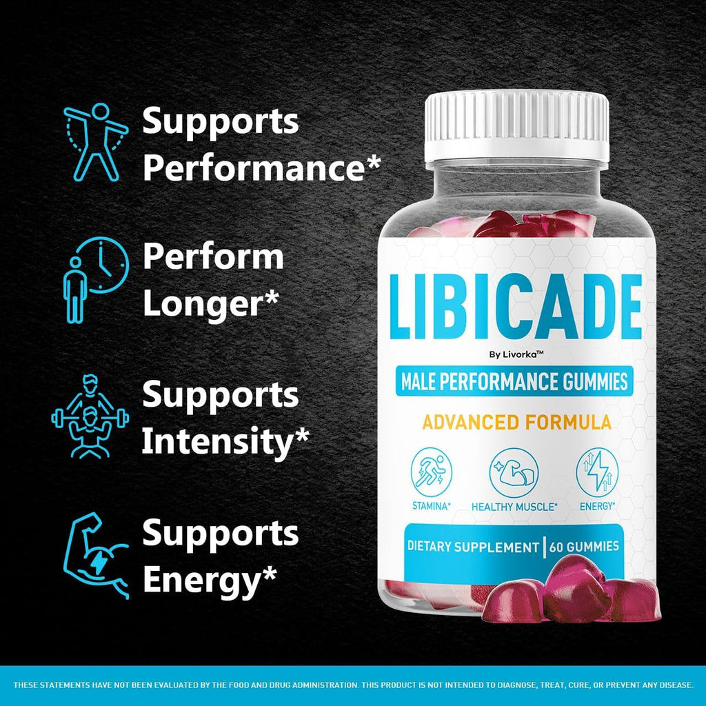 Libicade Gummies - Official Libicade Premium Supplement Gummy for Men - Maximum Strength, All Natural Drive Advanced Formula Daily Support Overall Health & Wellness, 60 Gummies for 1 Month