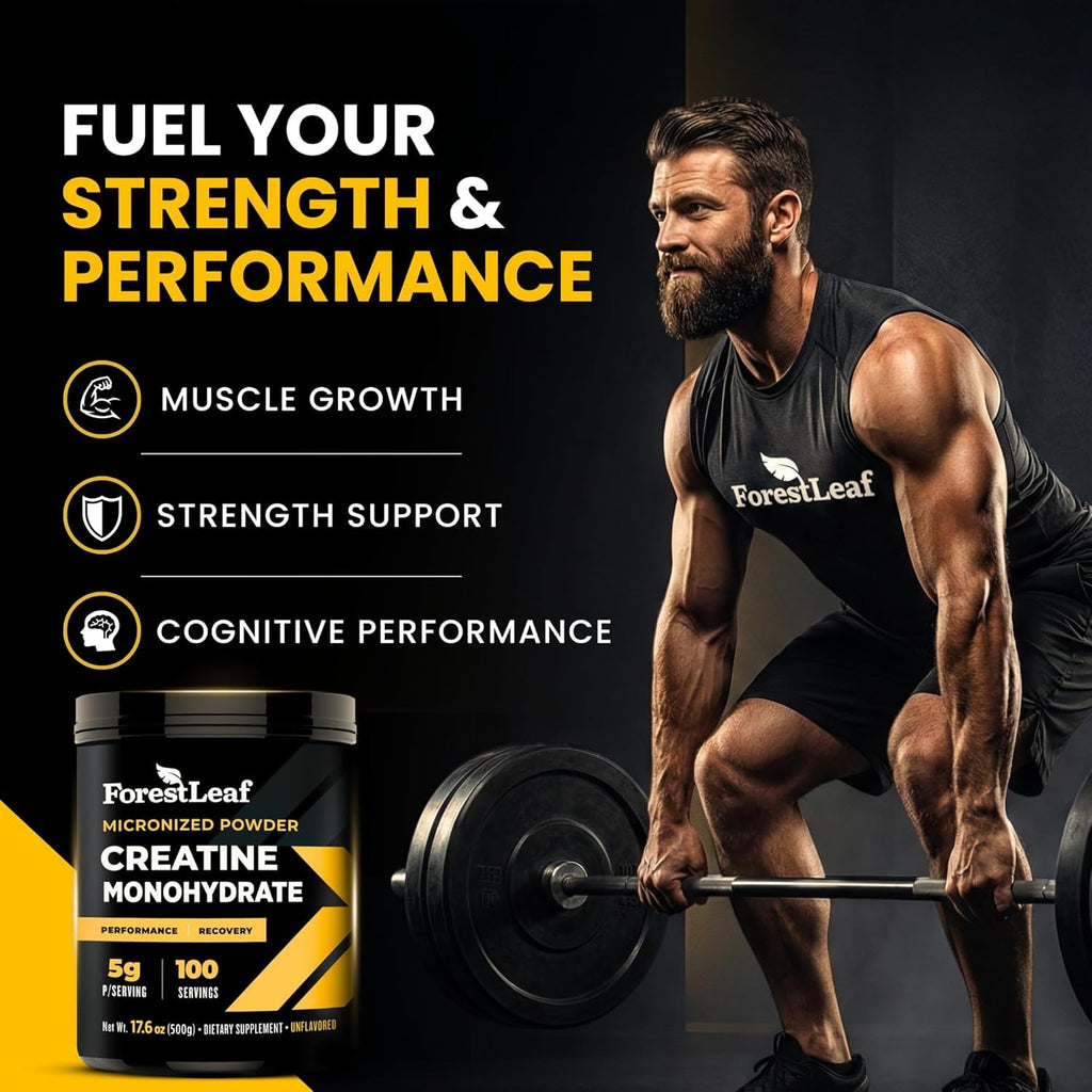 Forestleaf Micronized Creatine Monohydrate Powder - Maximize Muscle Growth & Strength - Unflavored Creatine for Women and Men - 5G per Serving - 100 Servings