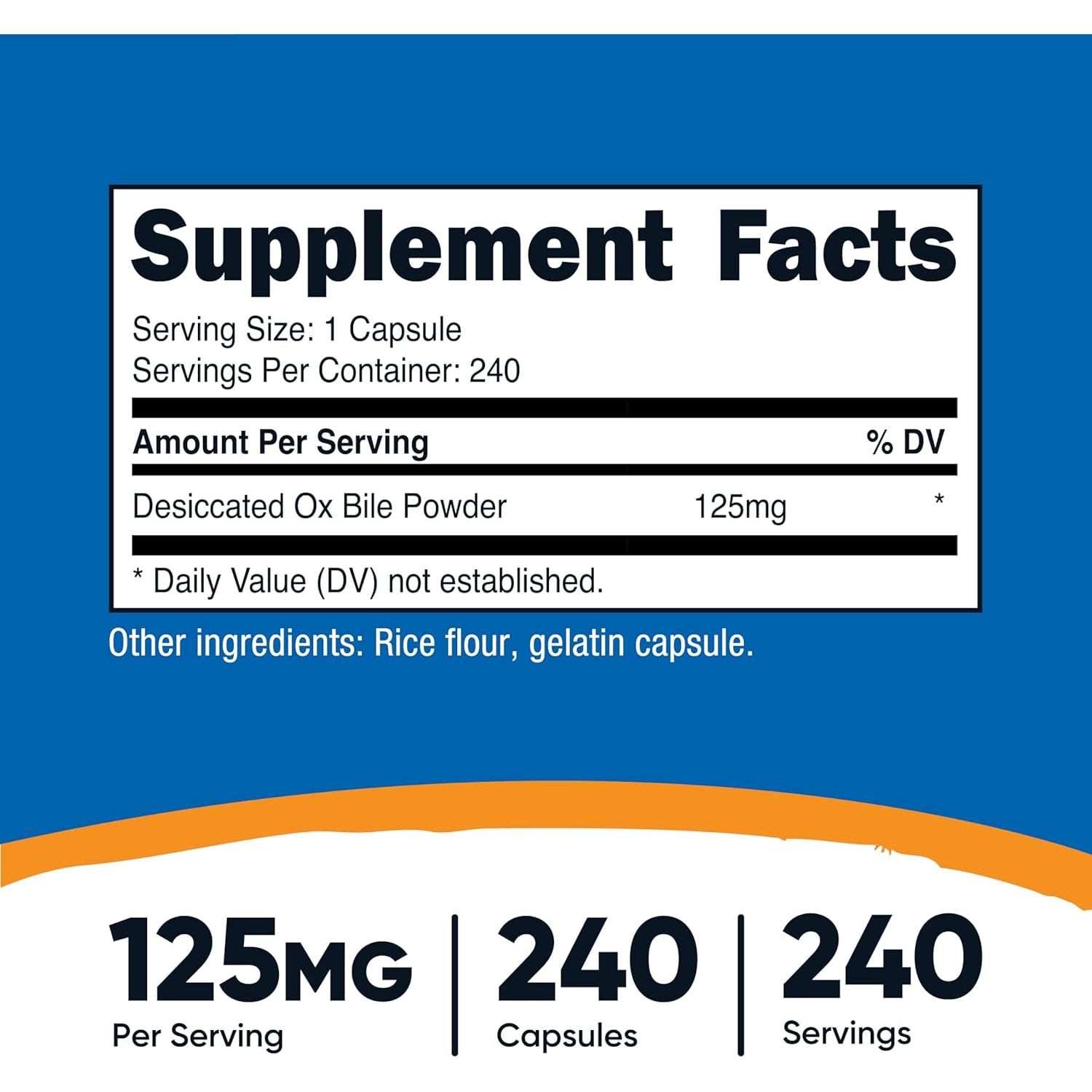 Nutricost Ox Bile Capsules 125Mg, 240 Capsules - Non-Gmo
