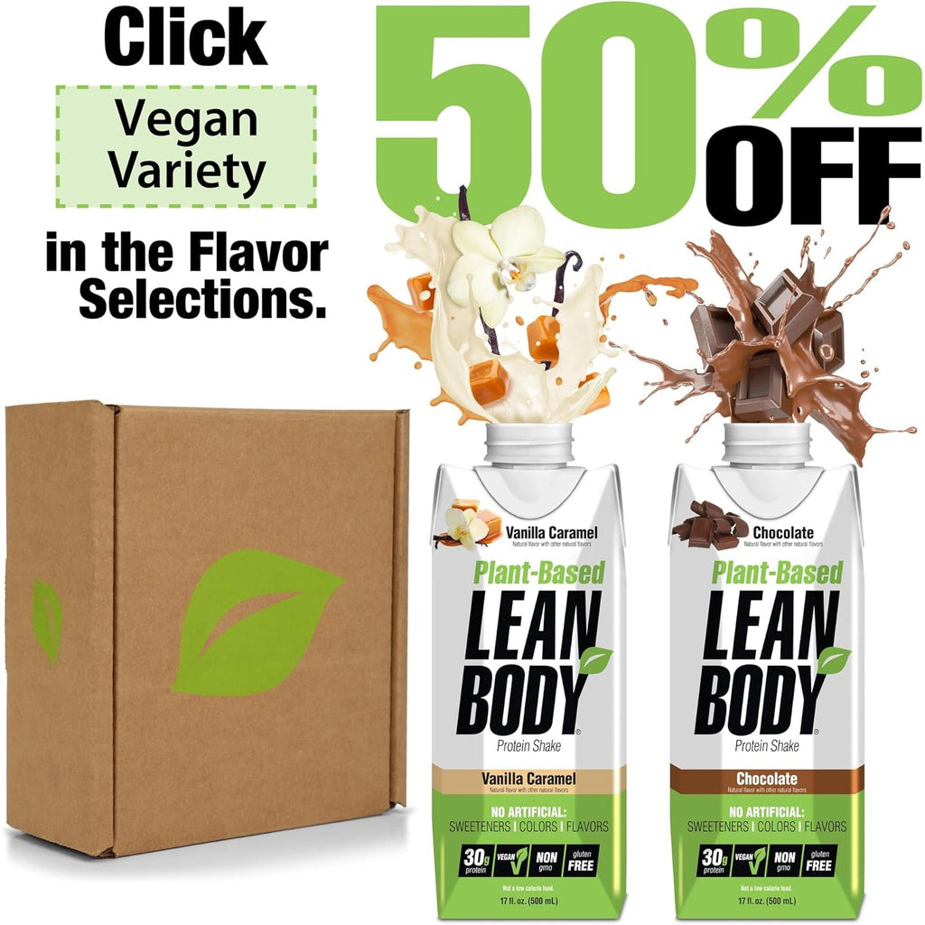 Lean Body Ready-To-Drink, Plant-Based Vegan Chocolate Protein Shake, 30G Protein, No Artificial Flavors, Sweeteners or Colors, Non GMO, Gluten Free, Premium Pea & Rice Blend (Pack of 12)