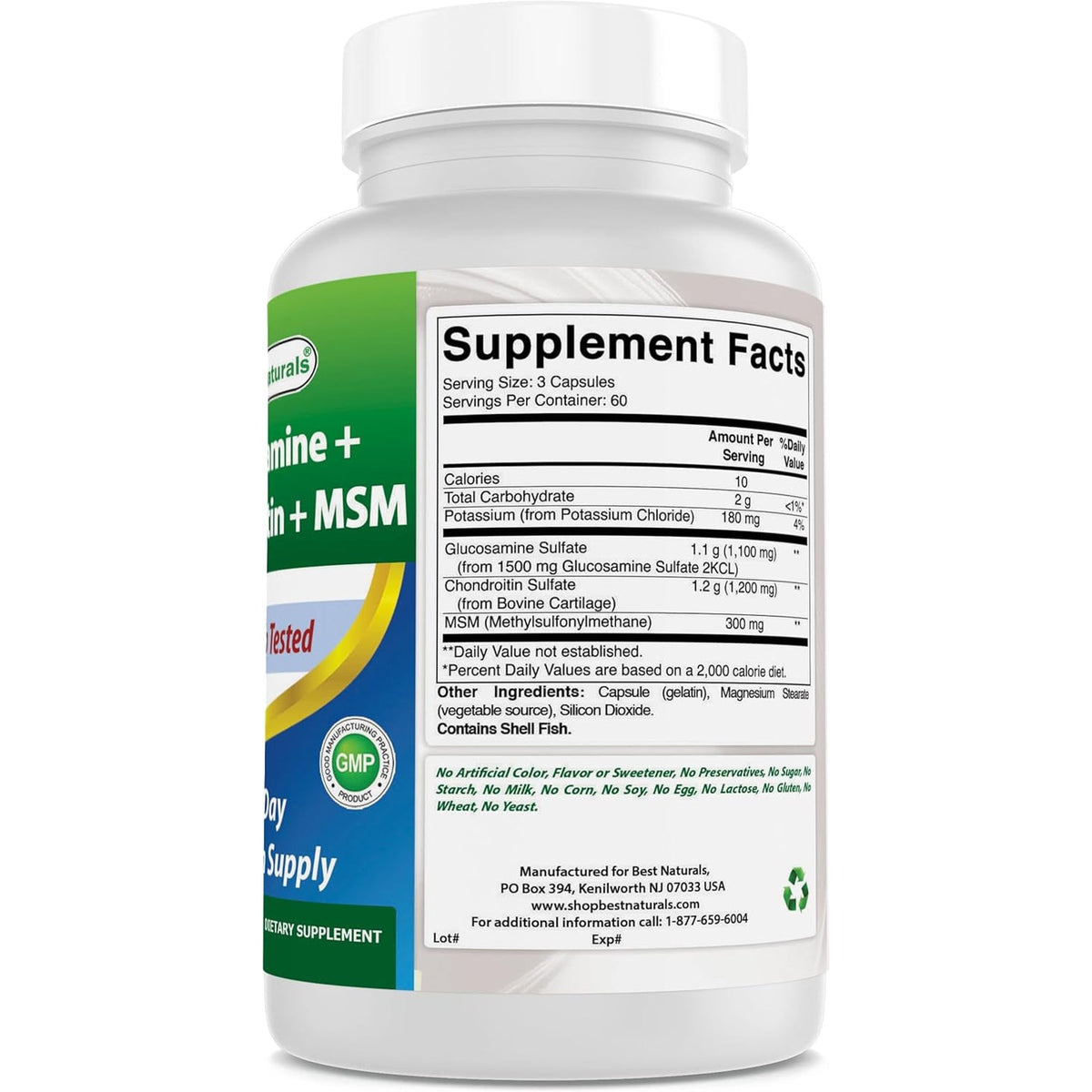 Best Naturals Glucosamine Chondroitin and MSM (Non-Gmo) - Promotes Joint Health - 180 Count