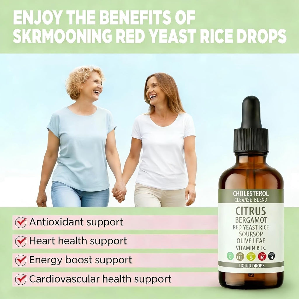 Red Yeast Rice Drops - High Absorption Cholesterol Support, Red Yeast Rice, Soursop, Olive Leaf,Vitamin B+C, Natural, Non-Gmo Vegan, Heart Health Antioxidant Liquid Supplement 2 Fl Oz,2Pcs
