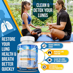 Healthy Lungs 120 Capsules - Improve Lung Function, Breathe Better, Stop Mucus, Phlegm and Allergies Quickly. Get Relief Fast with Healthy Lungs an All Natural Lung Health Supplement