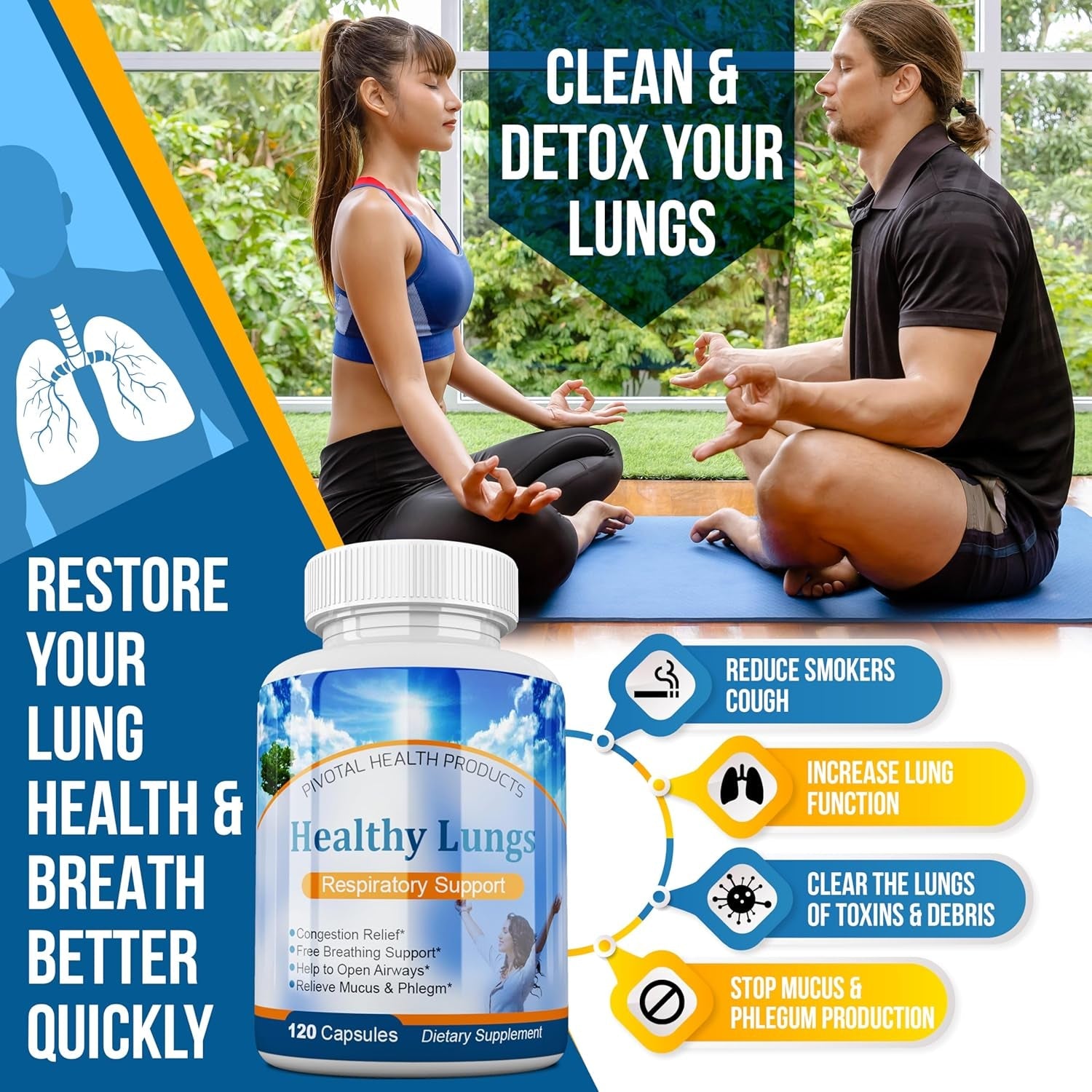 Healthy Lungs 120 Capsules - Improve Lung Function, Breathe Better, Stop Mucus, Phlegm and Allergies Quickly. Get Relief Fast with Healthy Lungs an All Natural Lung Health Supplement