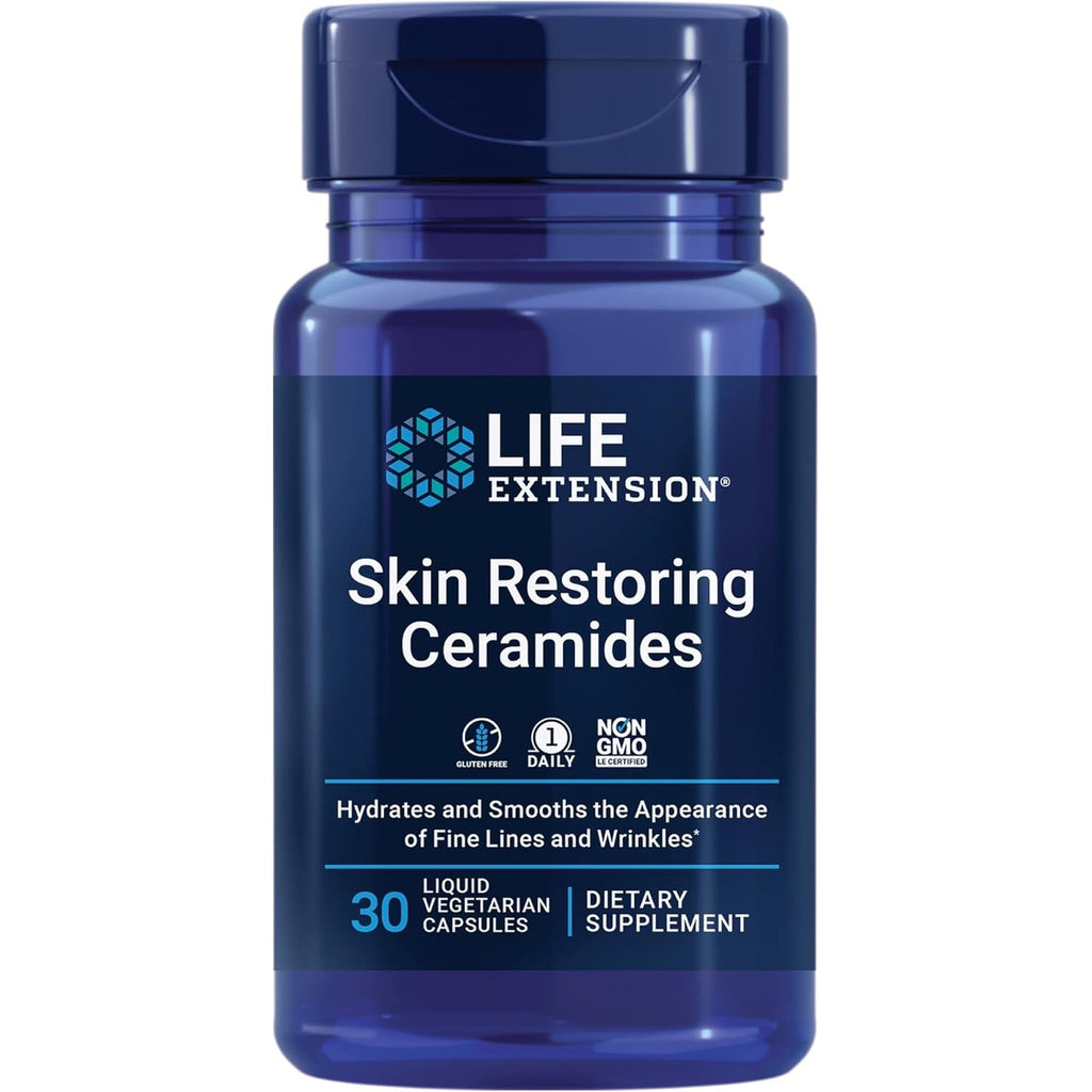 Life Extension Skin Restoring Ceramides* – Wheat Oil Extract – Hydrates & Smooths the Appearance of Fine Lines & Wrinkles – Gluten-Free, Non-Gmo, 1-Daily, Vegetarian – 30 Liquid Capsules