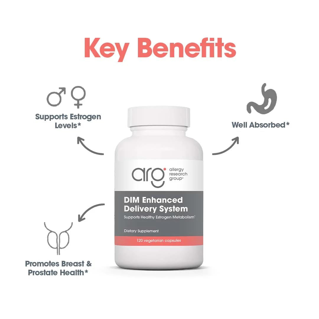 ARG DIM Enhanced Delivery System - Supports Estrogen Metabolism - Delivers 300 Mg Bioavailable Diindolylmethane Complex - Vegetarian & Soy-Free - 30 Servings - 120 Capsules