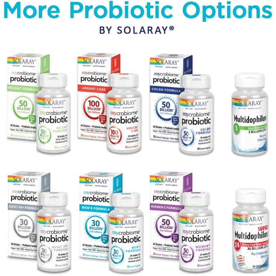 SOLARAY Multidophilus 24 Strain Probiotic 30 Billion CFU, Probiotics for Digestive Health for Women and Men, Daily Gut Health Support Complex with Prebiotic Inulin, No Dairy 60 Vegcaps
