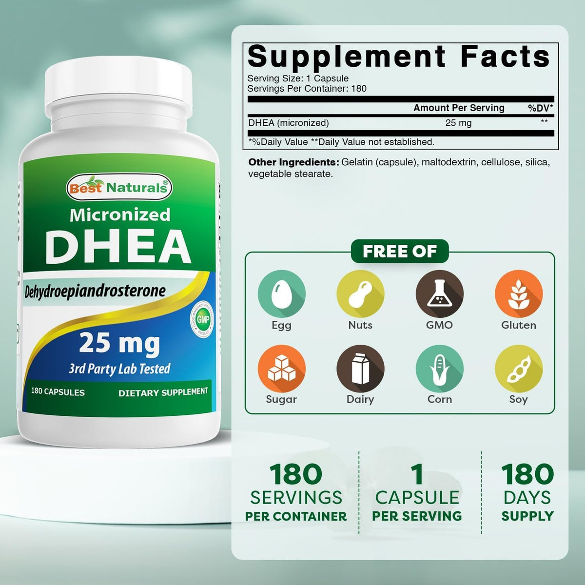 Best Naturals, Micronized DHEA 25 Mg 180 Capsules