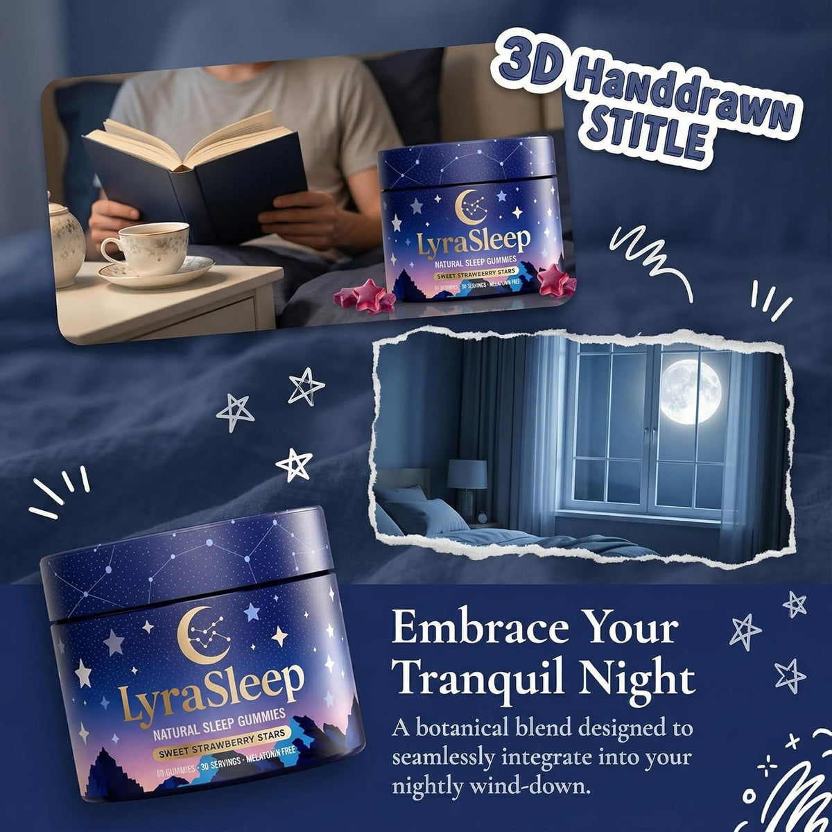 Lyrasleep Gummies - Nighttime Relaxation & Sleep Support Supplement with L-Theanine & Botanical Blend, Calm & Restful Sleep Formula, Berry Flavor - 60 Gummies