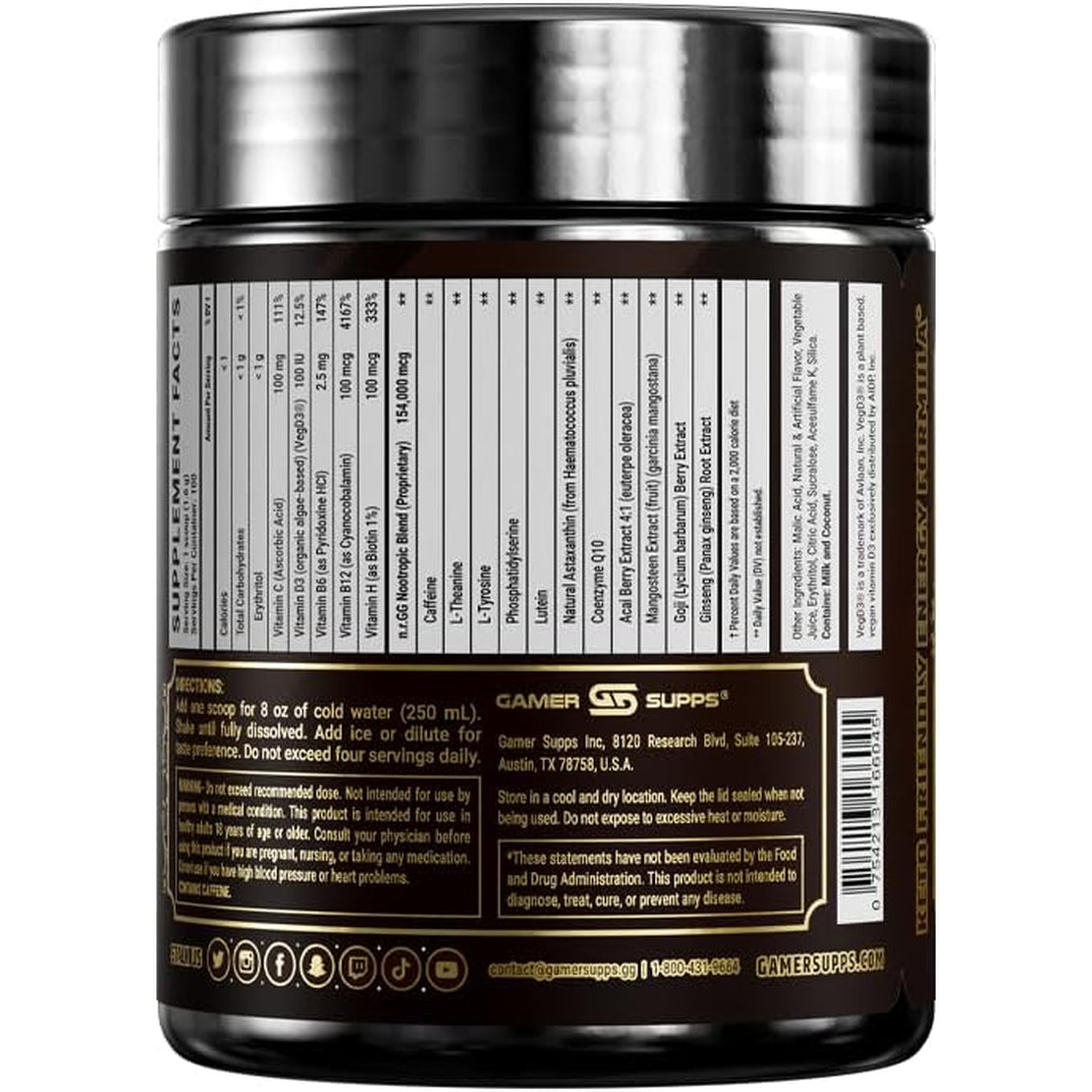 Gamer Supps GG Energy - Sploosh by Cottontailva (100 Servings) - Keto Friendly Gaming Energy and Nootropic Blend, Sugar Free + Caffeine + Vitamins + Immune Support, Powder Drink