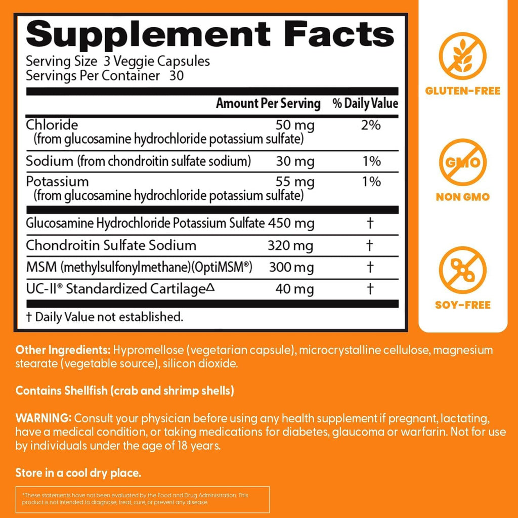 Doctor'S Best Glucosamine Chondroitin MSM + UC-II - Joint Health Support Supplement for Women & Men, Nutritional Support for Joint Strength, Hair, Skin, & Nails, Gluten Free, Non GMO - 90 Veg Capsules