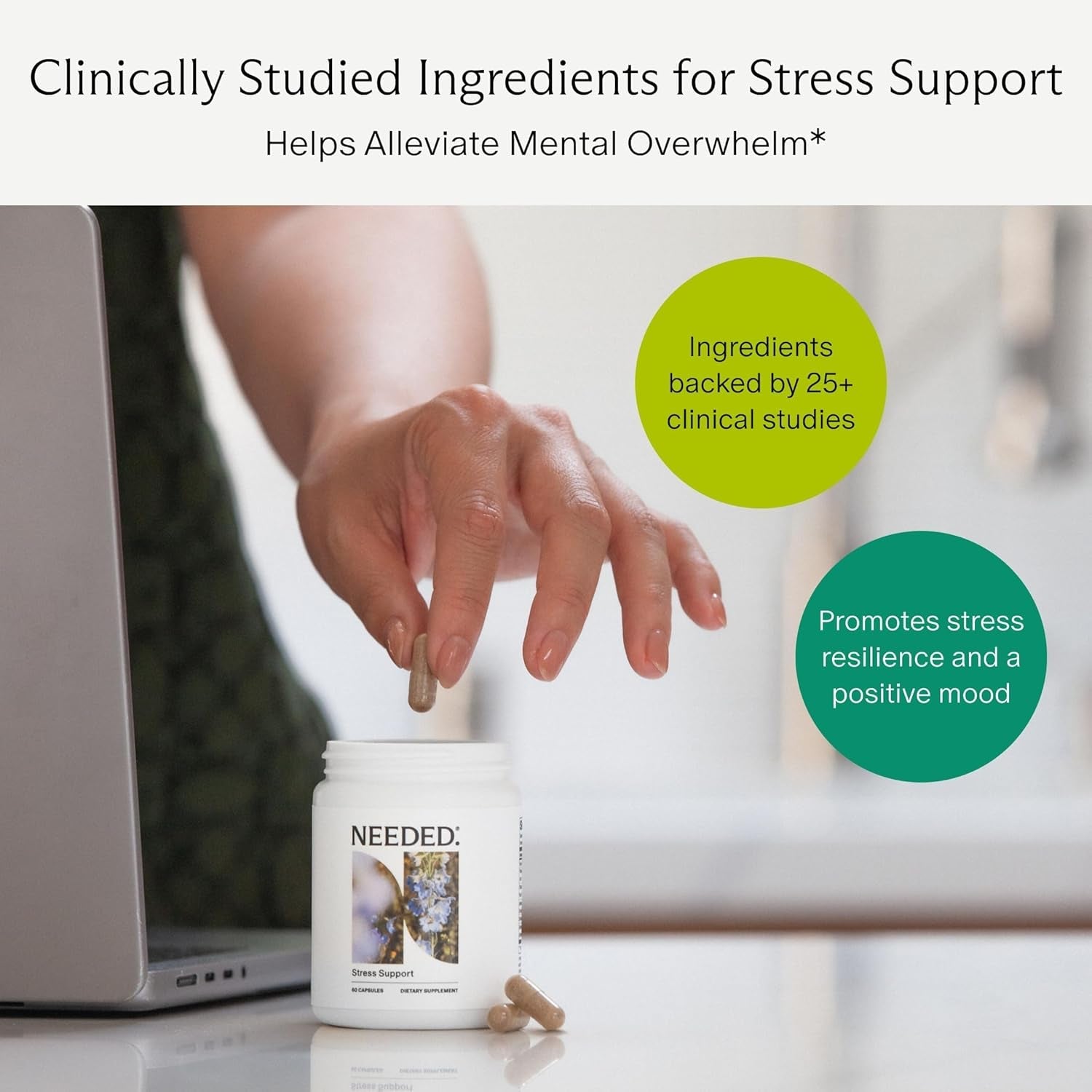 Needed. Stress Support - Herbal Blend Supporting Mood, Energy, and Hormone Balance for Women - Herbal Supplement of Shatavari, Ashwagandha, Rhodiola - Non-Gmo - 30 Day Supply - 120 Capsules