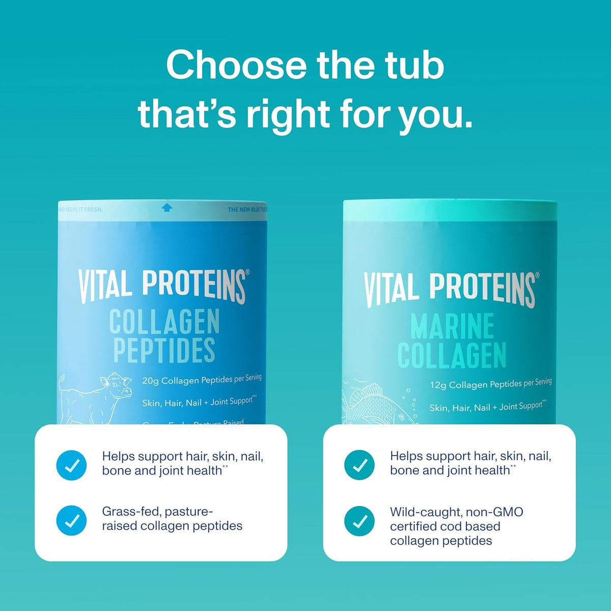 Vital Proteins Marine Collagen Peptides Powder Supplement for Skin Hair Nail Joint - Hydrolyzed Collagen - 12G per Serving - 7.8 Oz Canister