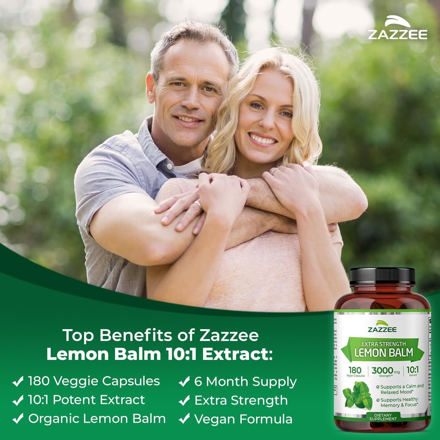 Zazzee Organic Lemon Balm 10:1 Extract, 180 Vegan Capsules, 6 Month Supply, Melissa Officinalis, Calm, Mood, Stress & Relaxation Support, Herbal Supplement, All-Natural, Non-Gmo, Made in the USA