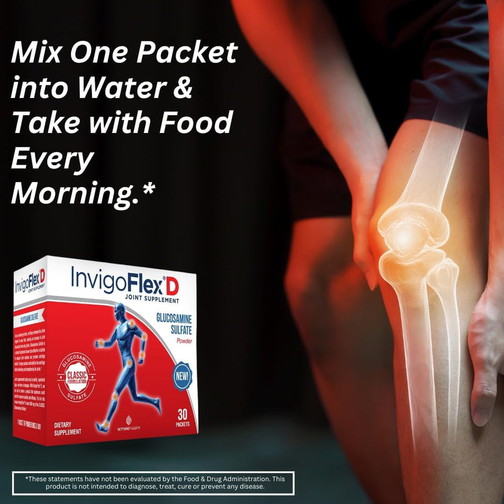 INVIGOFLEX® D - 1500Mg of Glucosamine Sulfate Powder (Classic Formulation) - Premium Joint Supplement for Knees, Hands, Back, and Hip Support Packets | 30 Packets
