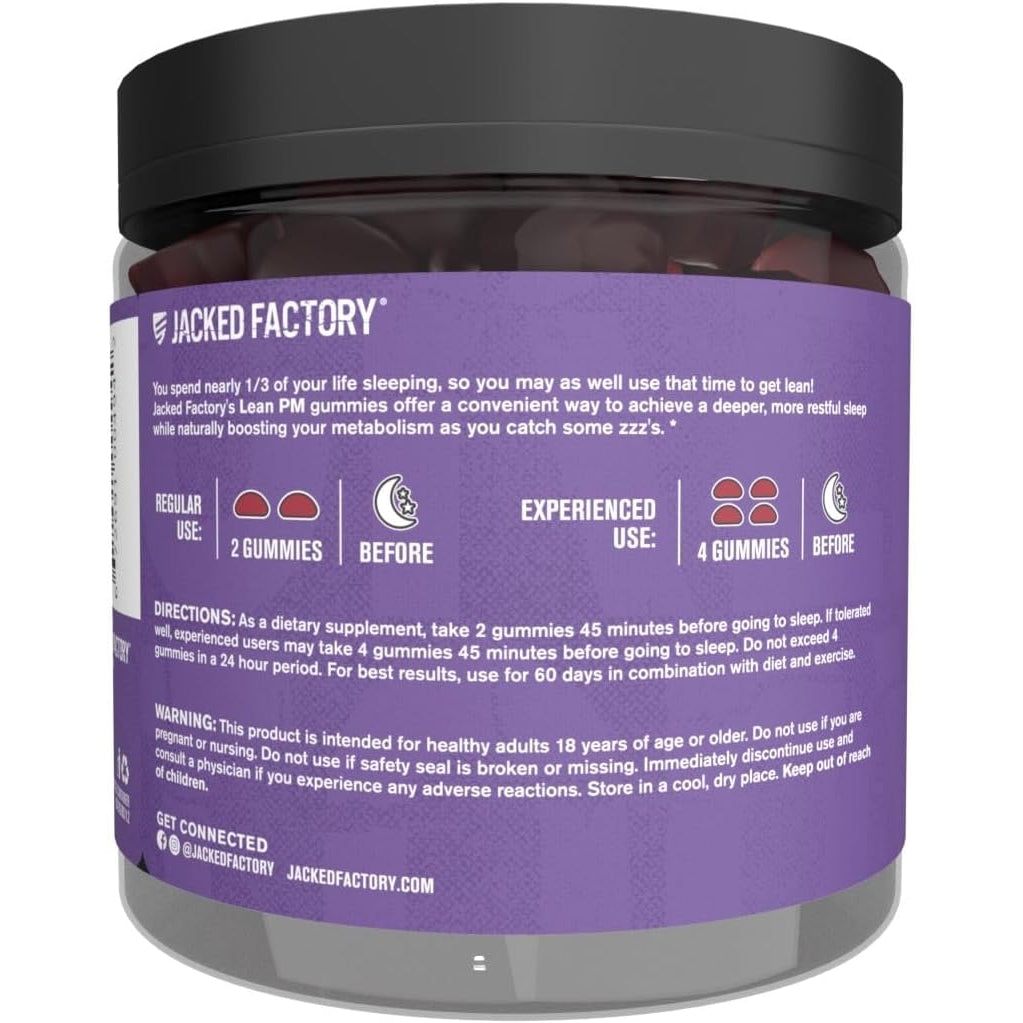 Jacked Factory Lean PM Weight Loss Gummies - Night Time Fat Burner & Appetite Suppressant Sleep Supplement with Melatonin & Ashwagandha - 60 Metabolism Gummies, Midnight Berry