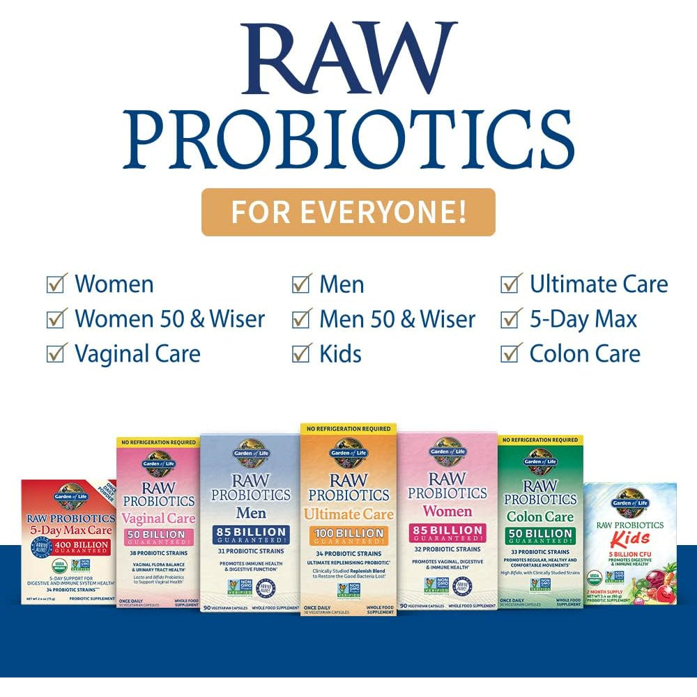 Garden of Life Probiotics for Women and Men - Raw Probiotics Colon Care 50 Billion CFU and Enzymes, Shelf Stable Once Daily Acidophilus Probiotic for Regularity and Immune Health Support, 30 Capsules