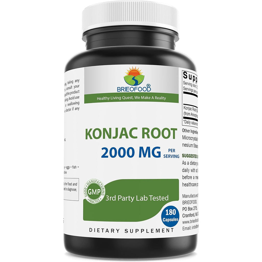 Brieofood Konjac Root Glucomannan 2000 Mg per Serving - 180 Vegetarian Capsules