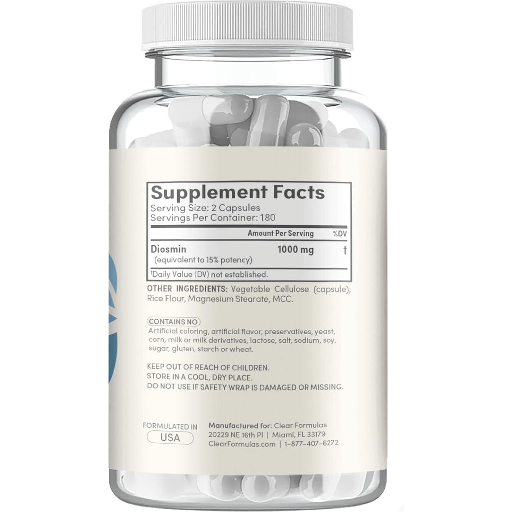 Diosmin 1000Mg Circulation and Vein Support Supplement - High Strength Diosmin Varicose Leg Vein Supplement - Vegan Non-Gmo & Gluten Free - Formulated in American Cgmp Lab (90 Servings)