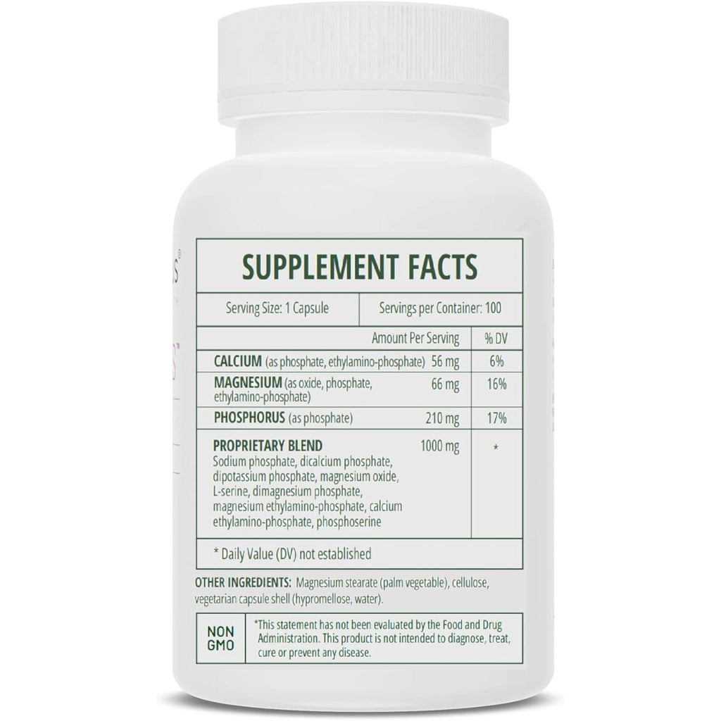 Seriphos - Phosphorylated Serine Adaptogen - Cortisol Supplement - Helps Cognitive Function, Gluten Free, Dairy Free, Soy Free - 100 Capsules