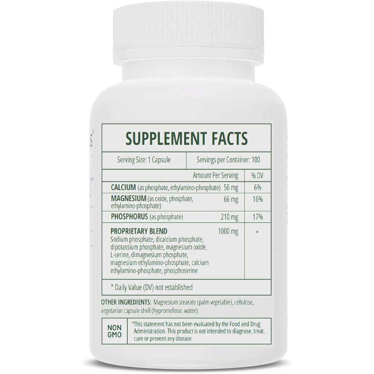 Seriphos - Phosphorylated Serine Adaptogen - Cortisol Supplement - Helps Cognitive Function, Gluten Free, Dairy Free, Soy Free - 100 Capsules