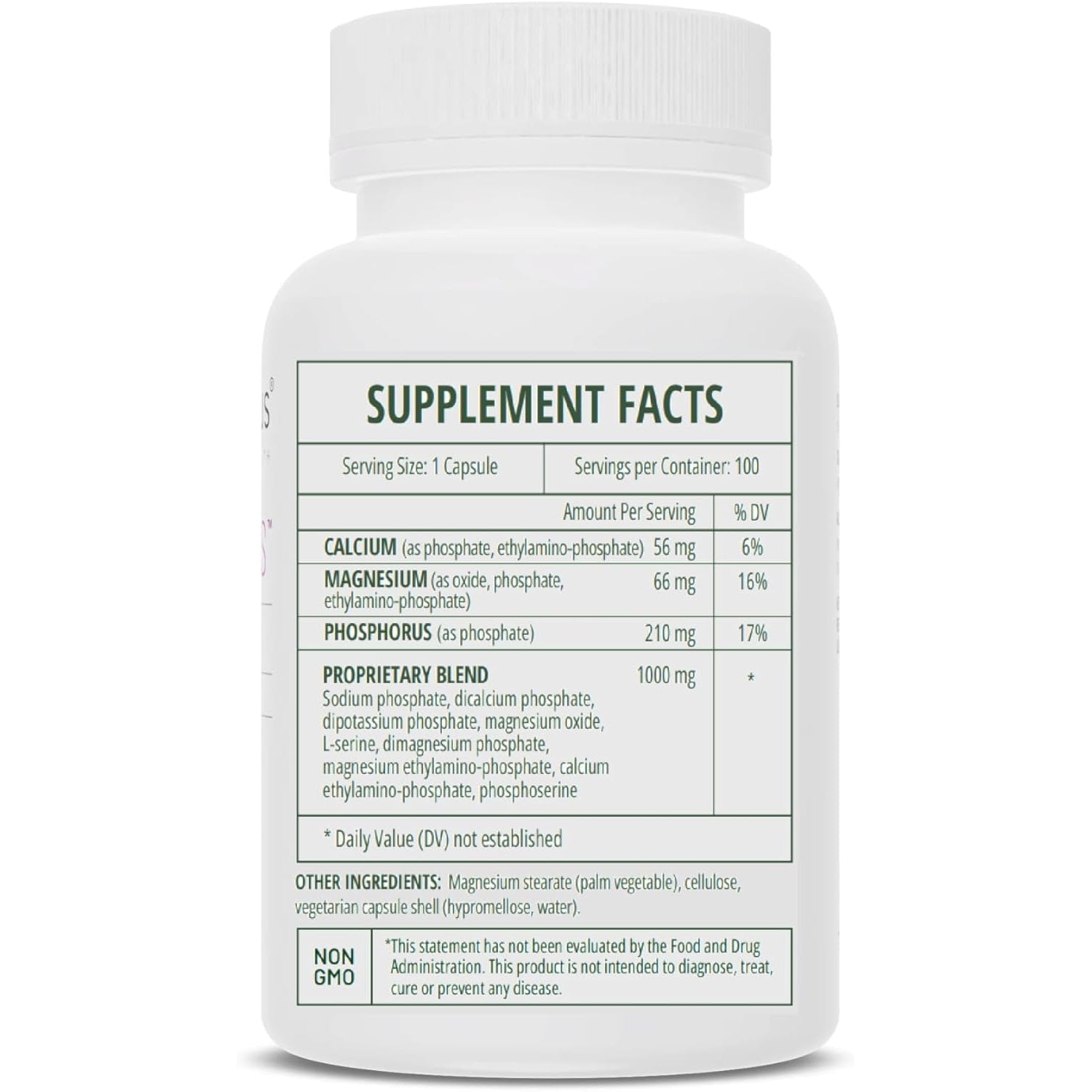 Seriphos - Phosphorylated Serine Adaptogen - Cortisol Supplement - Helps Cognitive Function, Gluten Free, Dairy Free, Soy Free - 100 Capsules