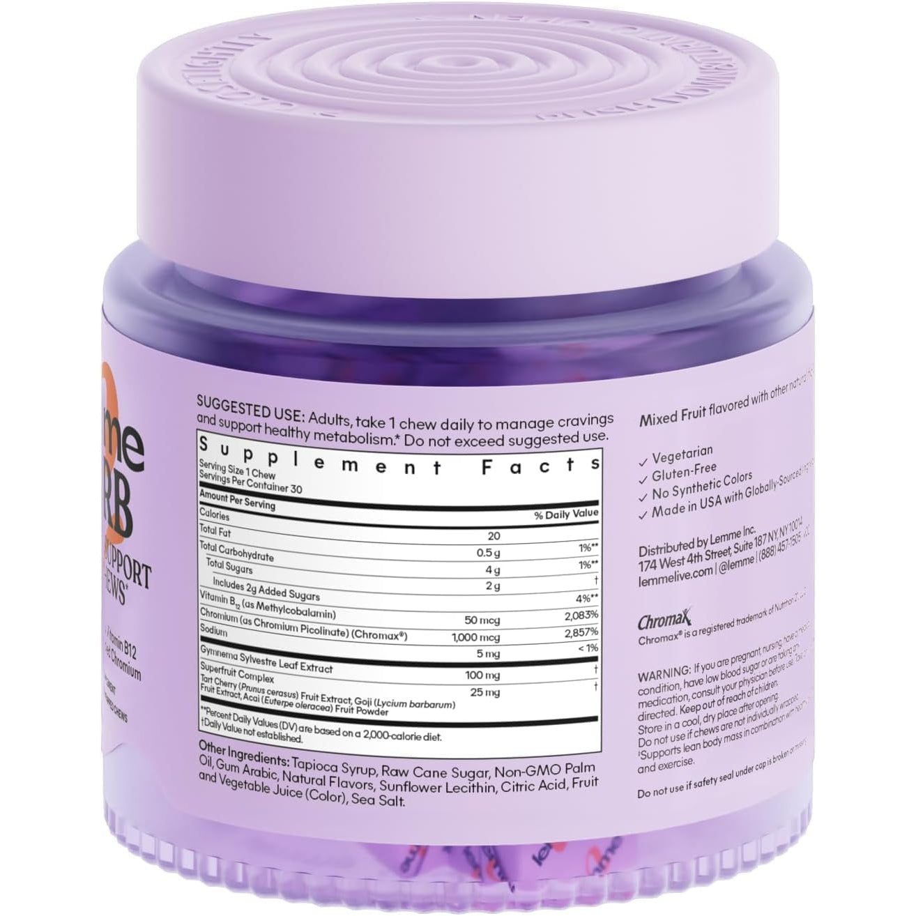 Lemme Curb Cravings Soft Chews - Manage Appetite, Support Metabolism & Lean Body W/Clinically Studied Chromium, Gymnema & B12 for Healthy Weight Management, Mixed Berry