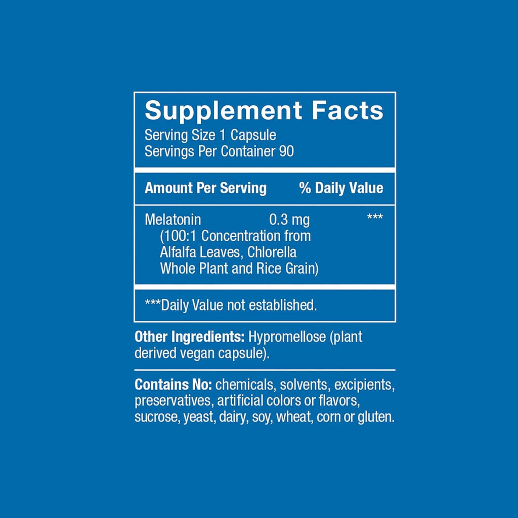 Herbatonin® 0.3 Mg – the First Plant-Based, Natural Vegan Melatonin Supplement (Phyto-Melatonin) - Low Dose Sleep Aid, Supports Circadian Rhythm & Cellular Health – 90 Capsules (90 Day Supply)
