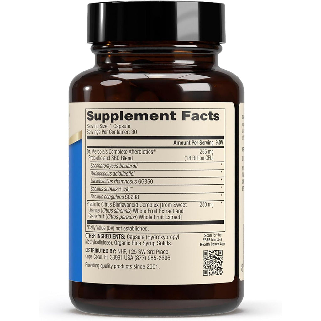 Dr. Mercola Complete Afterbiotics - 18 Billion CFU - Supports Digestive & Immune Health - Sbos - with Saccharomyces Boulardii - Non-Gmo & Gluten-Free - 30 Capsules (30 Servings)