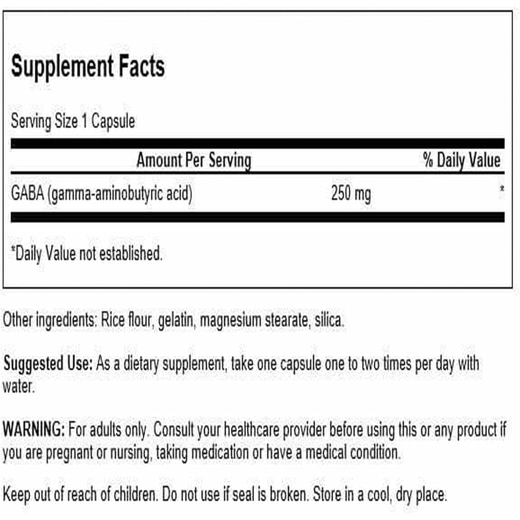 Swanson GABA Gamma Amino Acidbutyric Acid 250 Milligrams 60 Capsules