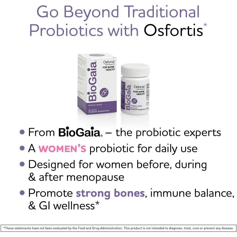 Biogaia Osfortis, Women’S Probiotic for Strong Bones, Immune Balance & GI Wellness, Contains L. Reuteri 6475, 60 Capsules, 1 Pack