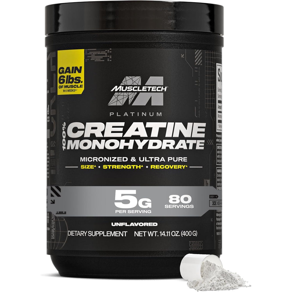 Muscletech Creatine Monohydrate Powder, Platinum Pure - Unflavored Micronized Creatine for Men & Women - Workout Supplements for Performance, Muscle Recovery & Builder-(80 Servings) Packaging May Vary