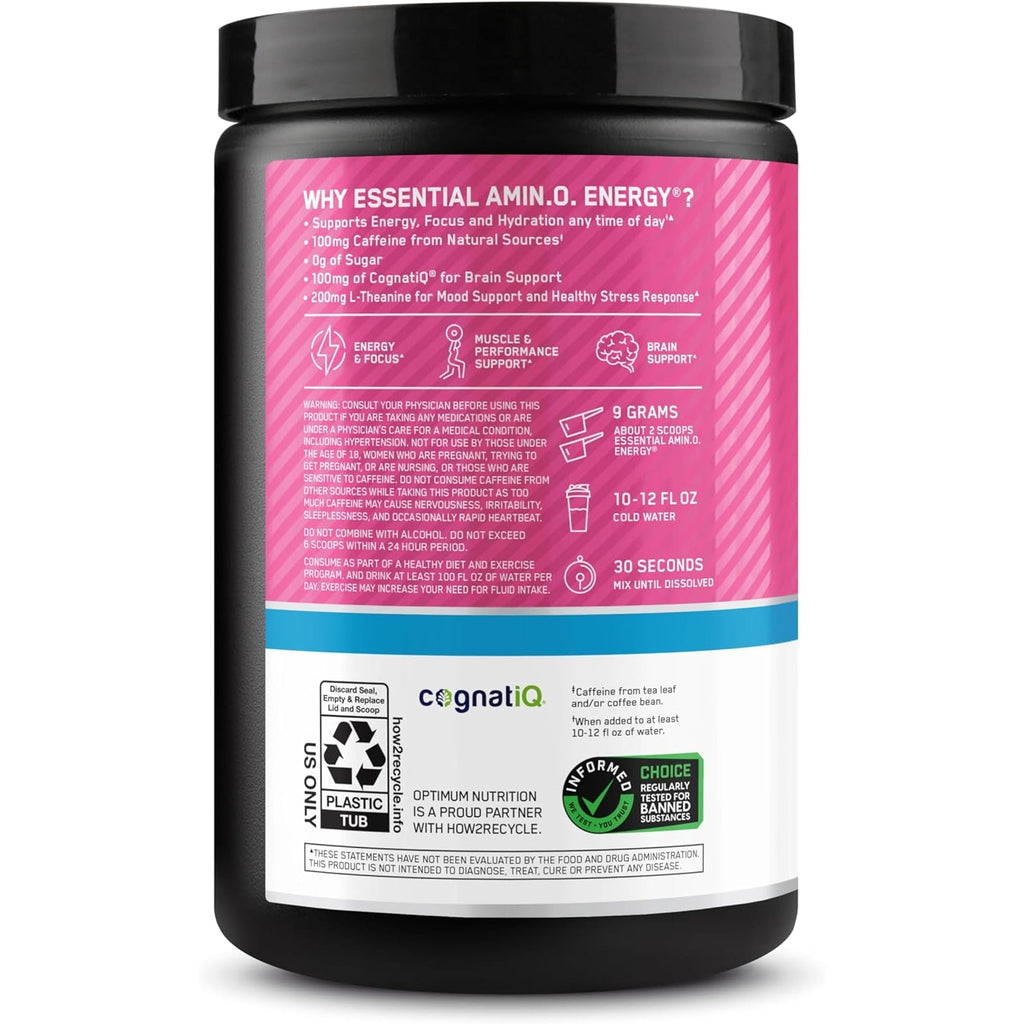 Optimum Nutrition Amino Energy Powder plus Focus, with BCAA, Electrolytes, and Caffeine, Watermelon, 30 Servings (Packaging May Vary)