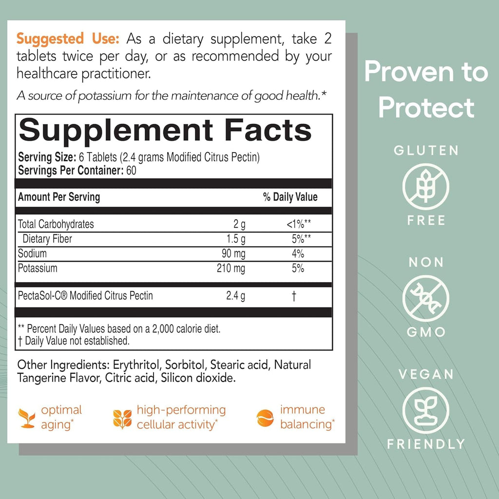 Econugenics Pectasol Modified Citrus Pectin – 120 Tangerine Chewable Tablets – Total-Body Health Supplement to Support Heart, Immune System, Inflammation Response + Maintain Healthy Galectin-3 Levels