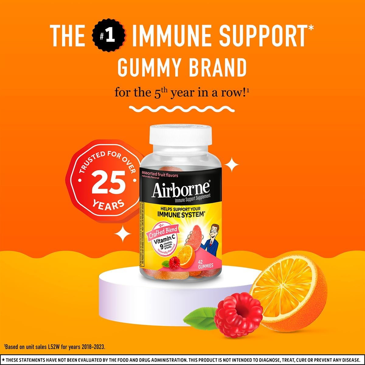 Airborne 750Mg Vitamin C Immune Support Supplement Gummies for Adults, Assorted Fruit Flavor, Gluten Free Crafted Blend with Powerful Antioxidants Vitamins a C & E, 42 Gummies (2 Pack)
