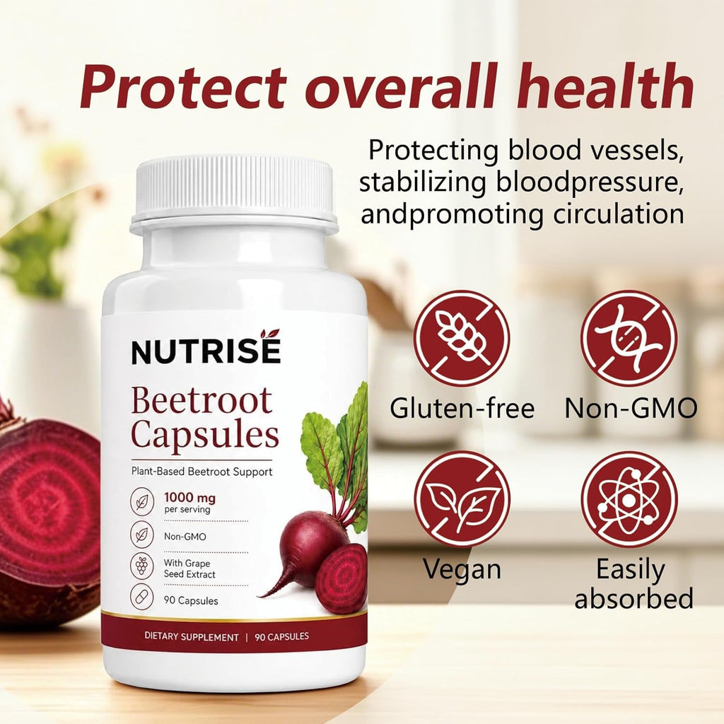 Nutrise Beetroot Capsules – Energy & Circulation Support, Non-Gmo Vegan, 90 Capsules