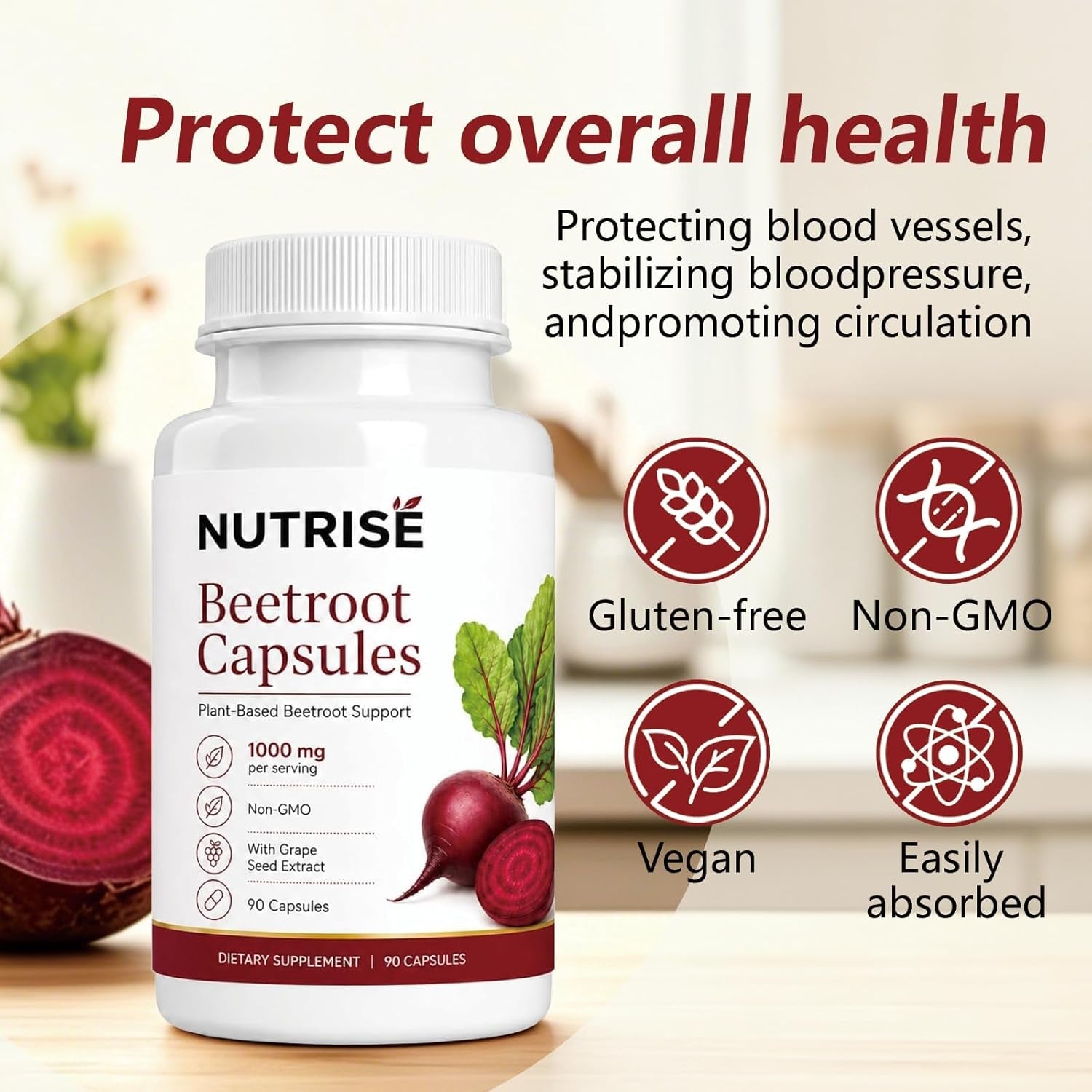 Nutrise Beetroot Capsules – Energy & Circulation Support, Non-Gmo Vegan, 90 Capsules