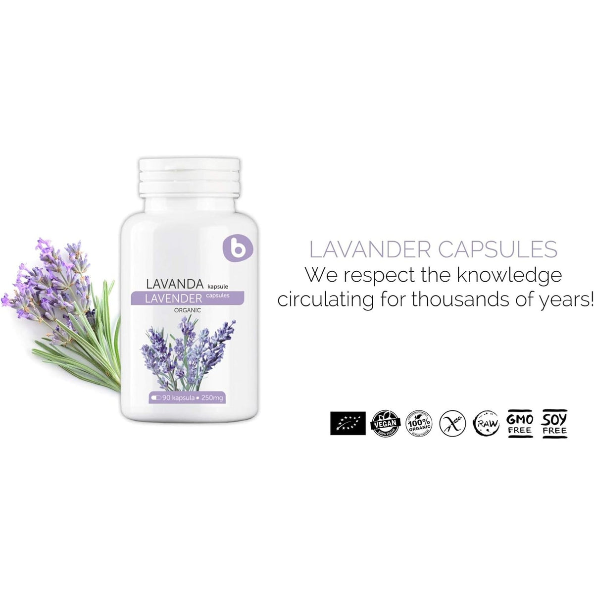 Organic Lavender Capsules - Lavender Pills for Relaxation and Balance - Supports Calm Mind and Body - Natural Supplement - Non-Gmo, Gluten-Free – 90 Vegan Capsules