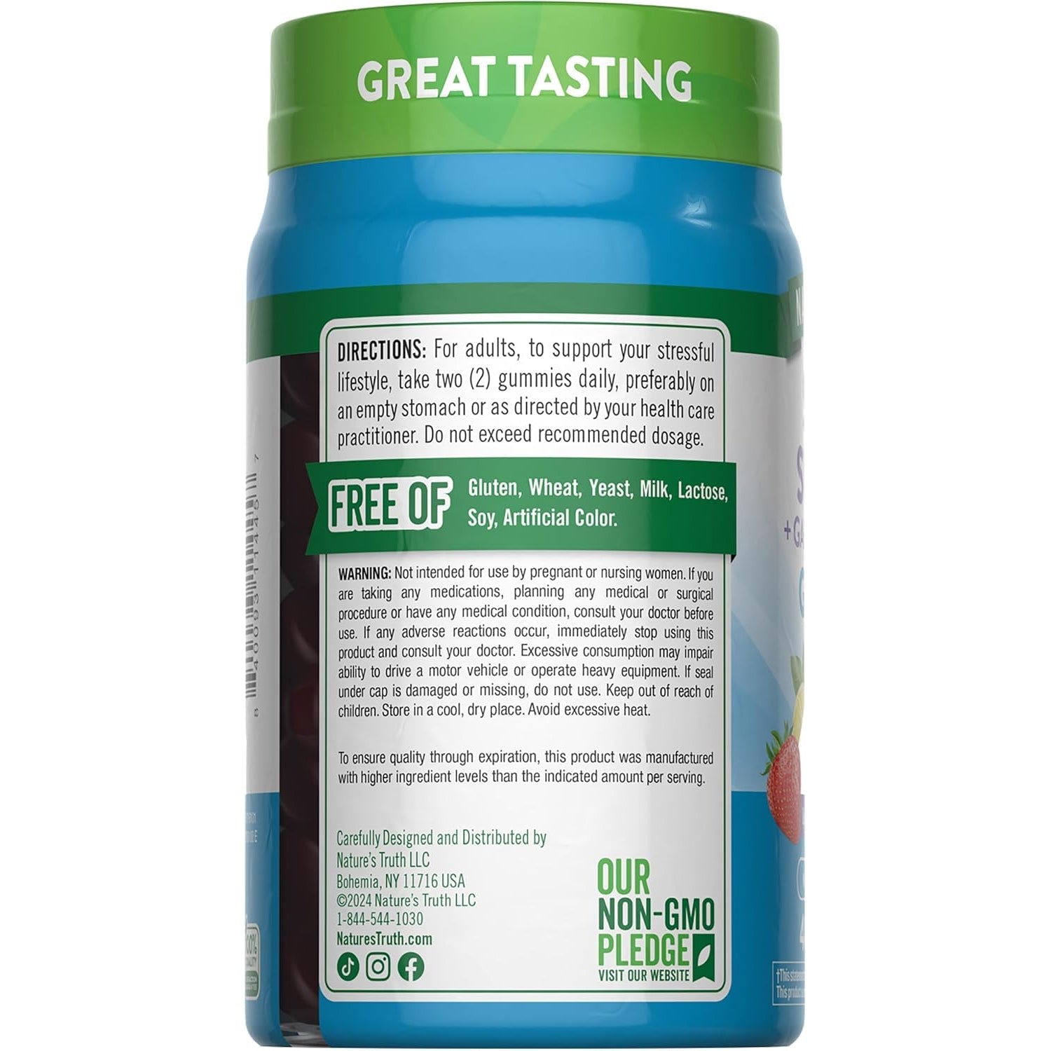 Nature'S Truth Stress Relief Gummies for Adults | with Gaba, L Theanine, and Lemon Balm | Lemon Strawberry Flavor | Non-Gmo & Gluten Free Supplement