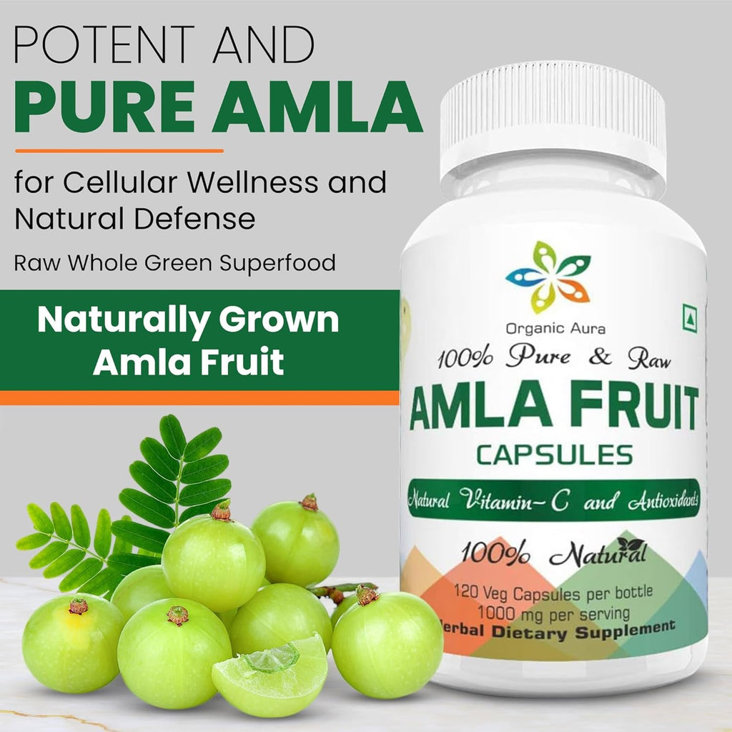AMLA Capsules. 1000Mg per Serving, 120 Veg Capsules. Raw Green Whole Superfood. All Natural, Fresh and Original. No GMO and Gluten Free.