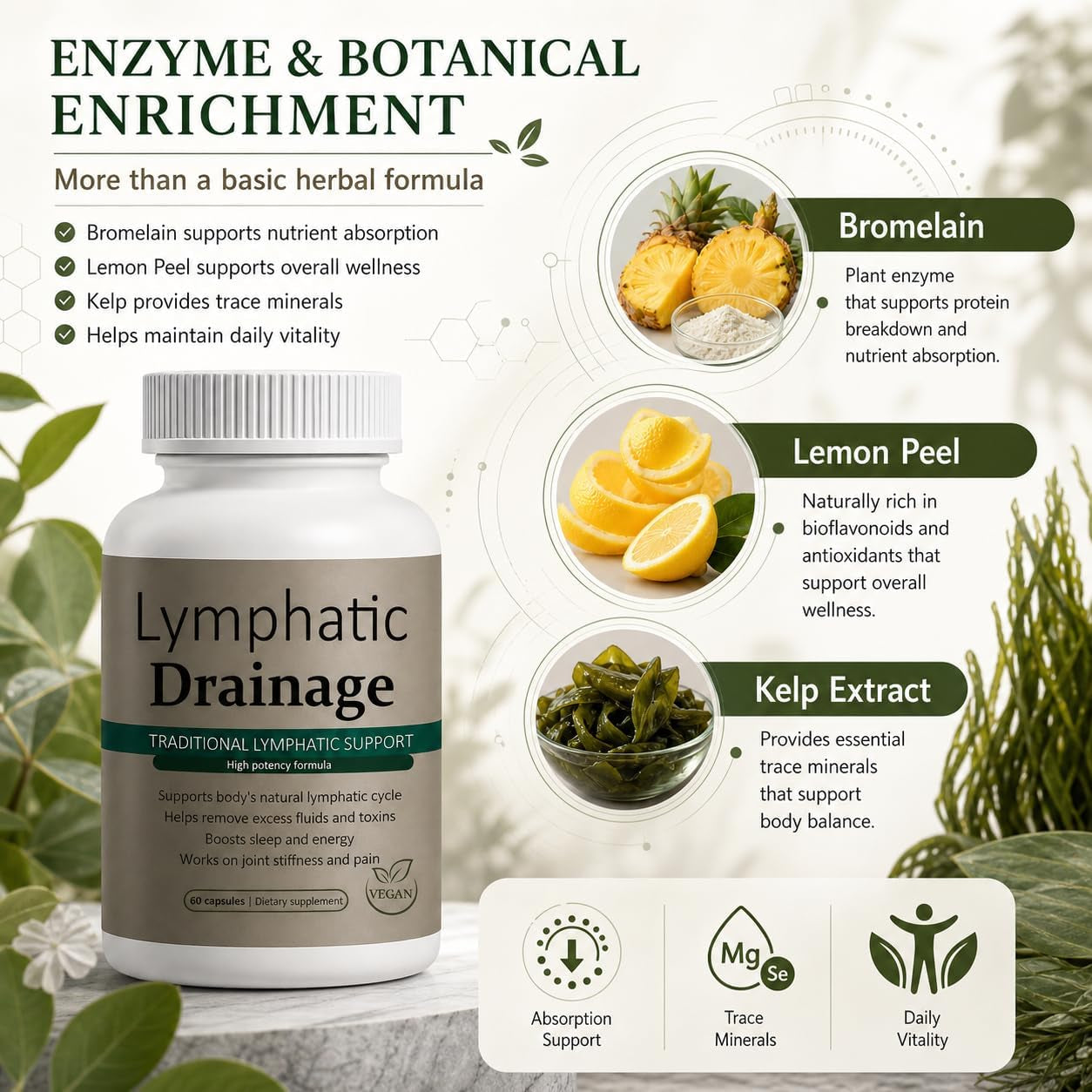 Lymphatic Drainage Capsules - New Maximum Potency Formula with Dandelion Extract, Cleavers Extract, Natural Ingredients, Vegan & Non-Gmo, 60 Capsules (1)