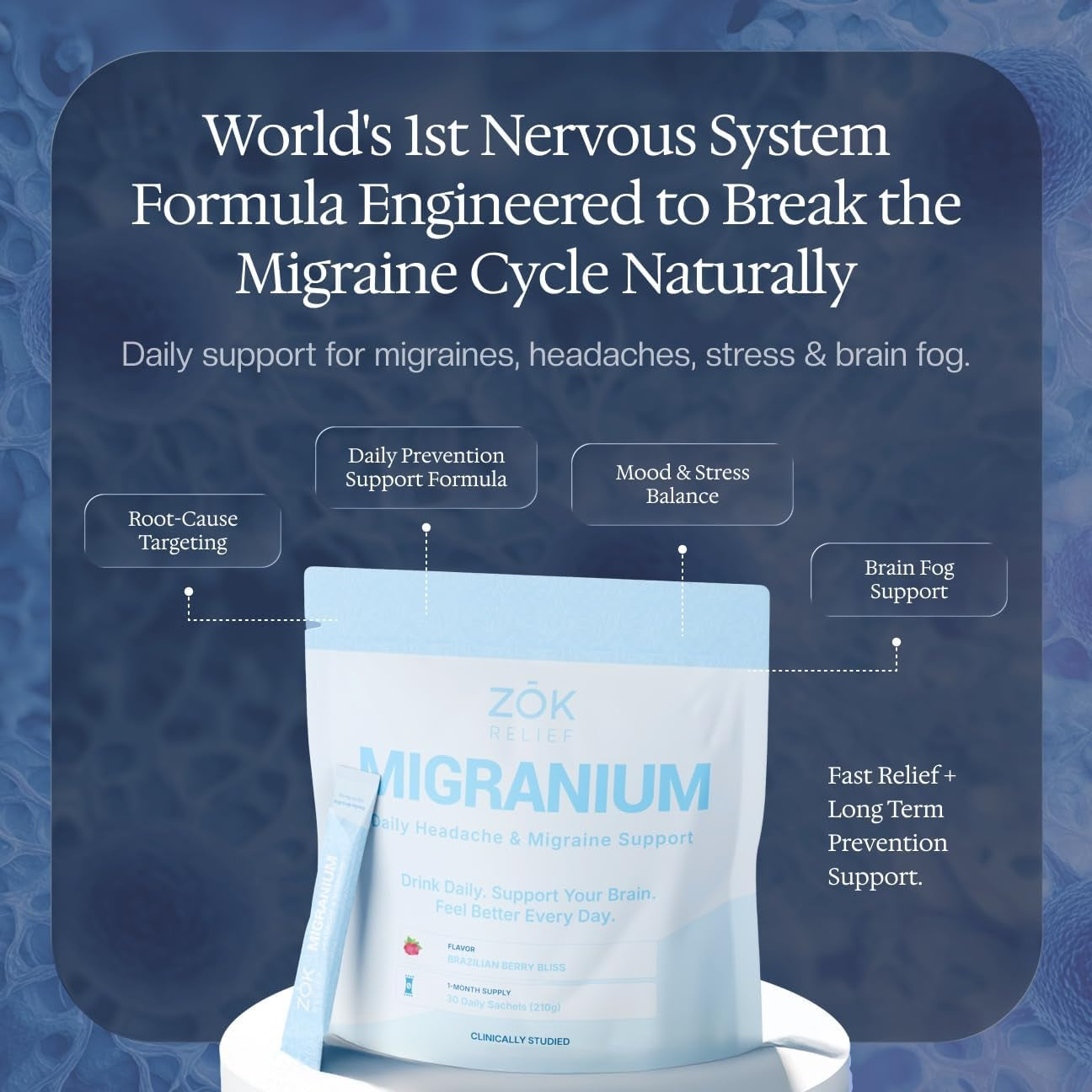Daily Nervous System Support Formula for Head Tension, Stress & Energy, Calm Focus + Cellular Wellness Drink, 400Mg of Pure Magnesium Glycinate + 9 Key Neuronutrients, 30 Travel Sachets
