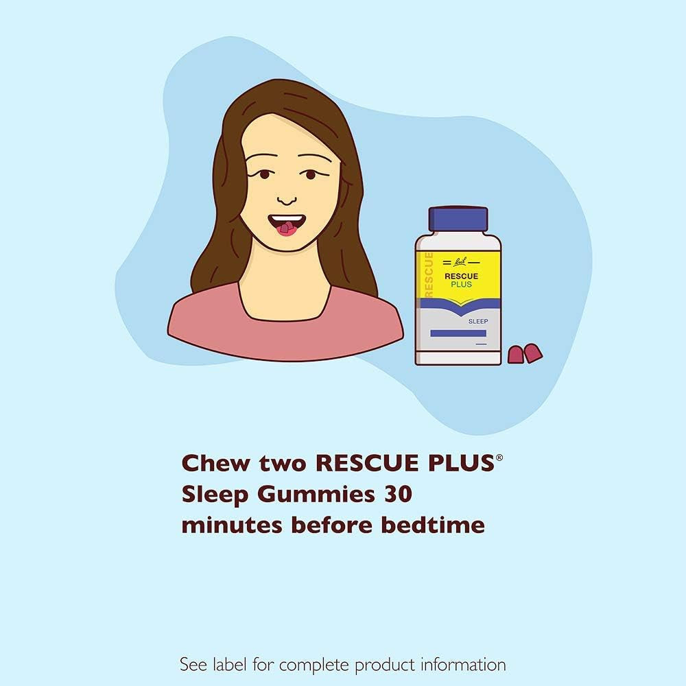 Bach RESCUE plus Melatonin Sleep Gummies, Natural Strawberry Flavor, Sleep Aid, Dietary Supplement, Vegan, Gluten-Free, No Artificial Flavors, Colors, 60 Count