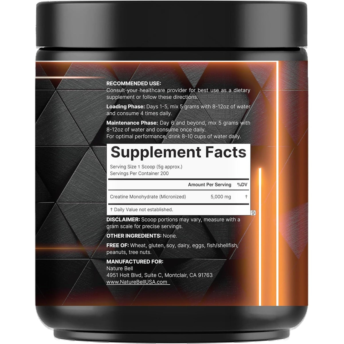 Naturebell Creatine Monohydrate Powder 1,000G, 5,000Mg per Serving, 200 Servings (2.2 Lb) | Micronized, Pure & Unflavored | Pre-Workout Muscle Support* | Keto, Vegan, Filler-Free