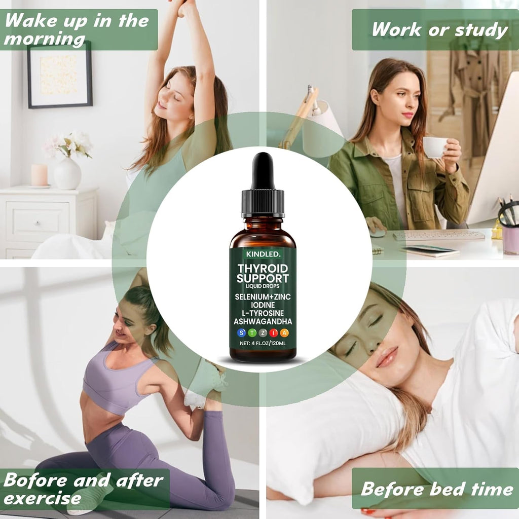 Thyroid Support Drops | Selenium Zinc Iodine L-Tyrosine Ashwagandha Liquid Drops, Thyroid Bloom Support | Body Balance & Support - 4 FL.OZ (1)