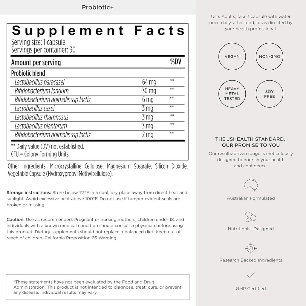 Jshealth Multi-Strain Probiotic Supplement. Advanced Gut Health Formula with 5 Clinically Studied Strains. Shelf-Stable, Vegan. by Nutritionist Jessica Sepel (30 Capsules)