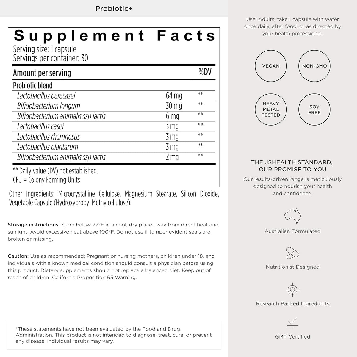 Jshealth Multi-Strain Probiotic Supplement. Advanced Gut Health Formula with 5 Clinically Studied Strains. Shelf-Stable, Vegan. by Nutritionist Jessica Sepel (30 Capsules)