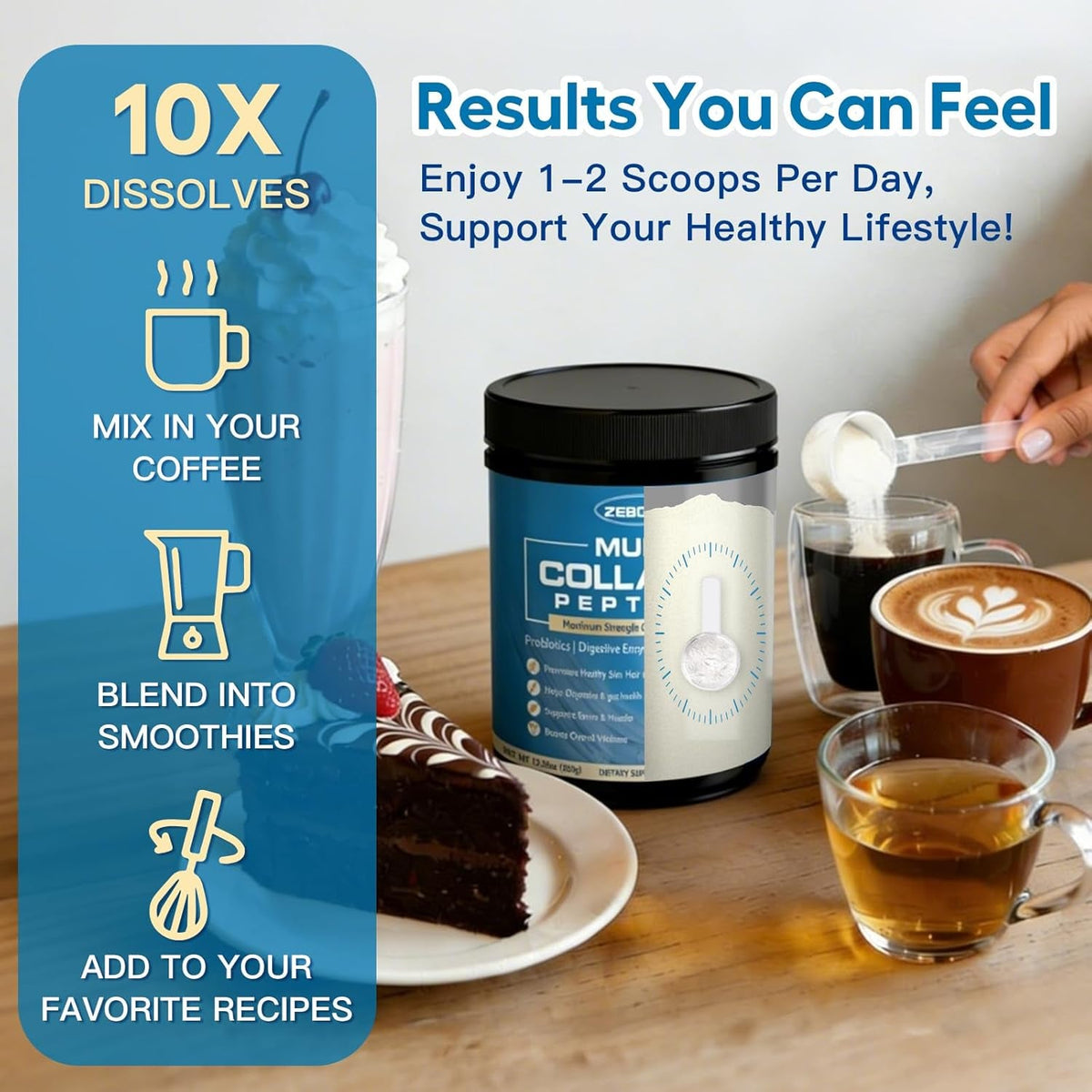 ZEBORA Multi Collagen Peptides Powder with Probiotic for Gut Health, Hydrolyzed Collagen with Digestive Enzymes, Prebiotics for Women, Support Digestive Health, Skin, Hair, Joints, Non-Gmo,35 Servings