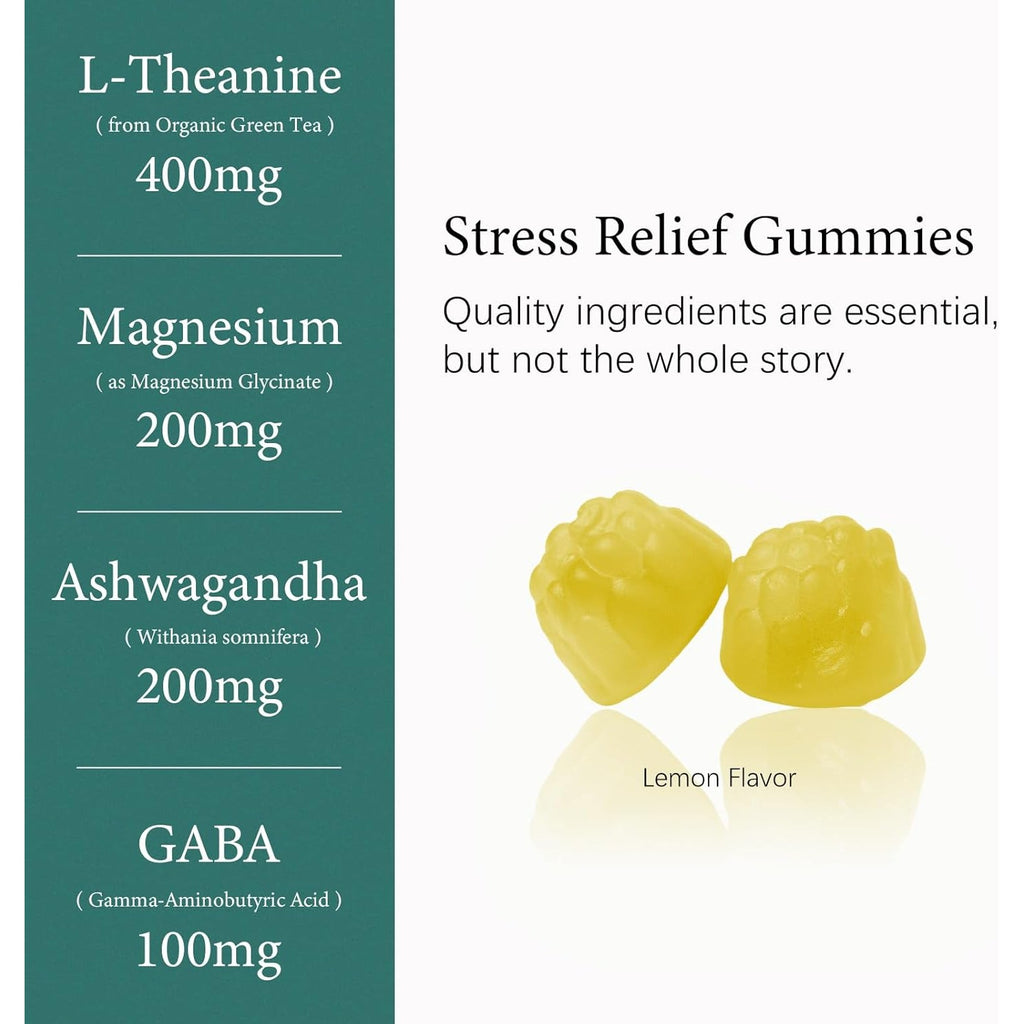 L-Theanine 400Mg Gummies, L Theanine Supplement for Kids & Adults with Magnesium Glycinate, GABA, Ashwagandha, L'Theanine Chewable for Restful Sleep, Stress Support, Relaxation, Calm, 60 Day Supply