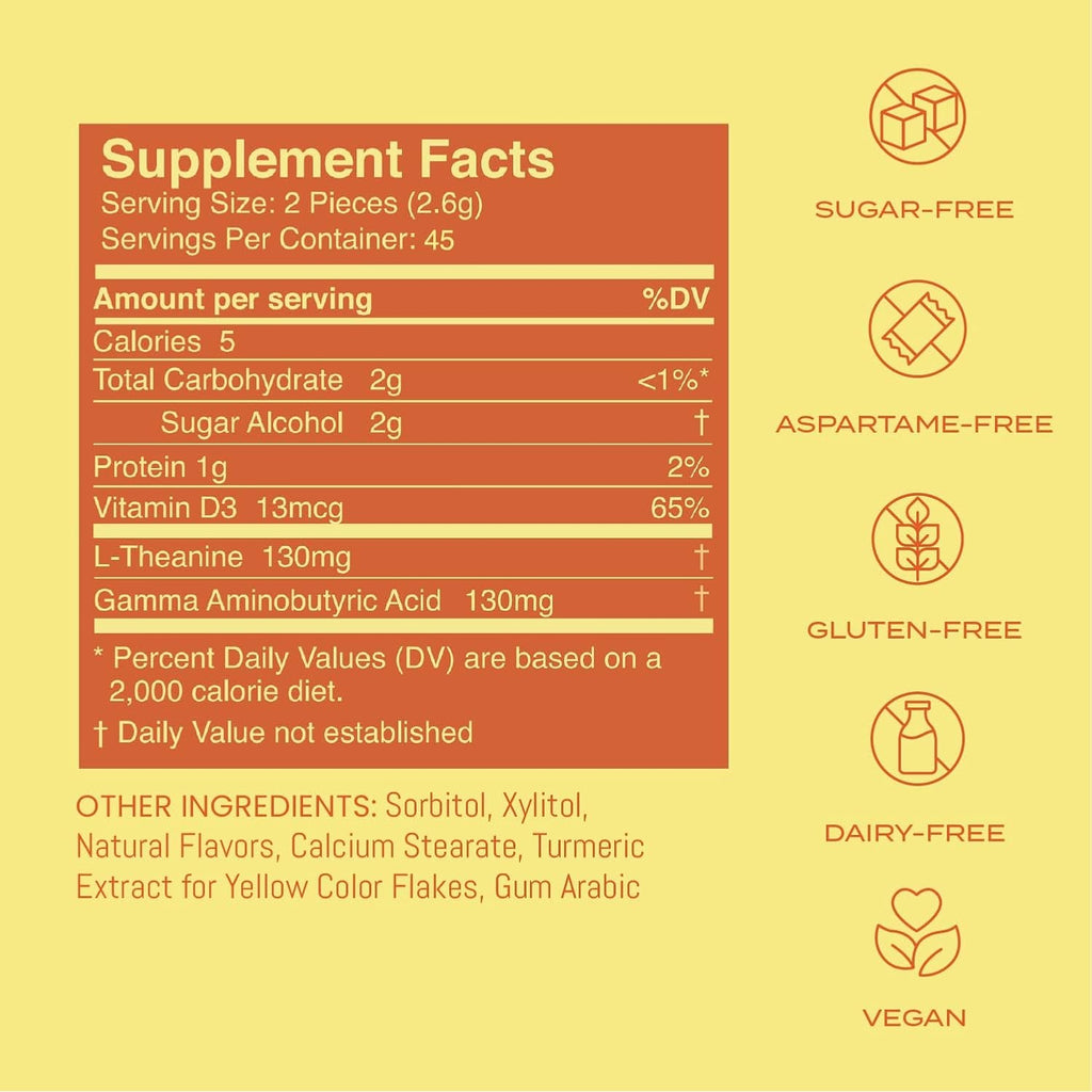 Neuro Calm & Clarity Mints - GABA L-Theanine Stress Supplement with Vitamin D3 - Non-Drowsy, Functional Calming Mints for Mood, Mental Clarity & Cognitive Function - Honey Lemon, 90 Ct